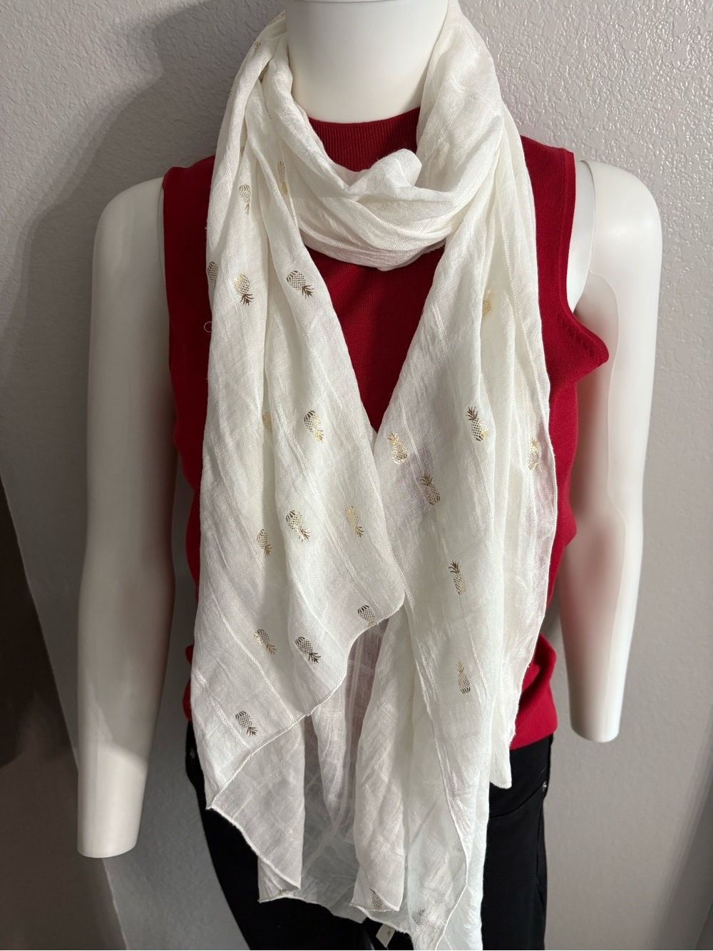 Solitaire Cream Scarf with Gold Pineapple Embroidery